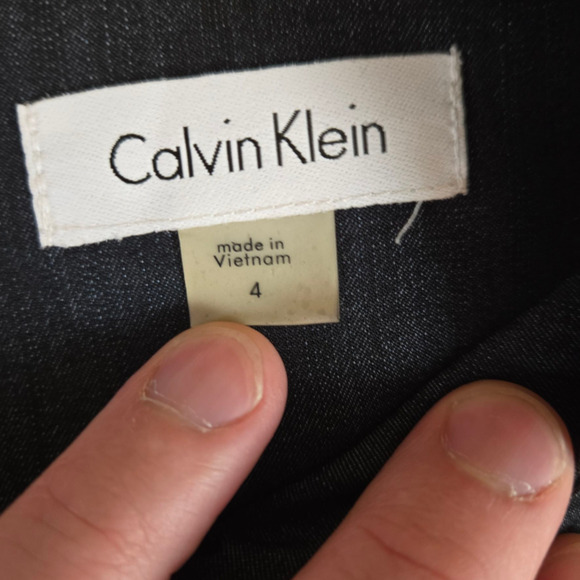 Calvin Klein Dark Wash Chambray Denim Bodycon Knee Length Career Dress Size 4 - Picture 3 of 6